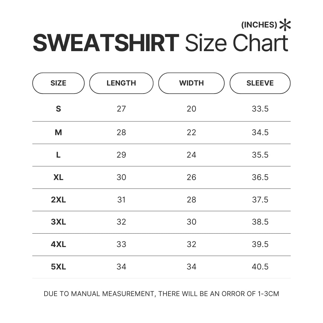 Sweatshirt Size Chart - Sakamoto Days Store